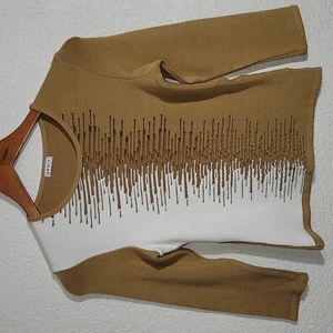 Vintage CENIT Camel, Ivory & Sheer Qtr. Sleeve Sweater Sz. S